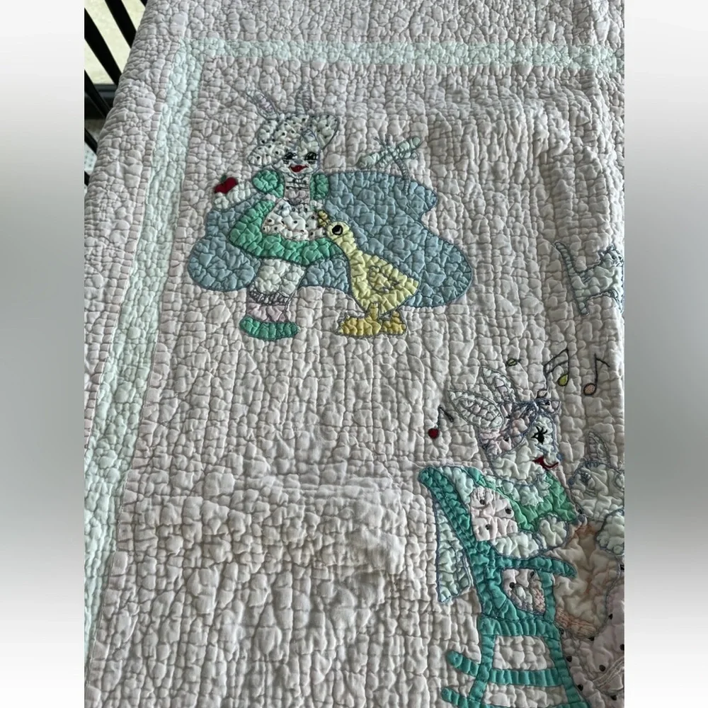 Judi Boisson Bunny Rabbit Floral Embroidery Baby Quilt American Country Vintage